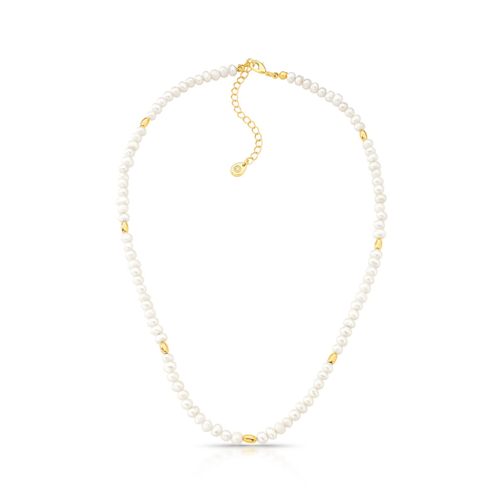 Colar Dourado de Perolas Naturais com Detalhes Dourados -  CO06010222DOPB
